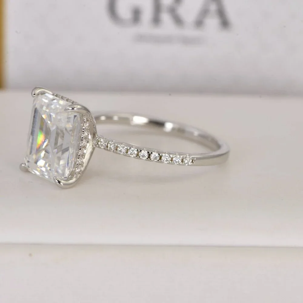 5.5ct Emerald Cut Moissanite Engagement Ring 925